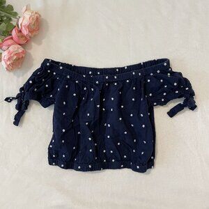 Navy Off-the-Shoulder Crop Top